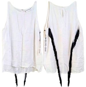 Olive + Oak Cowgirl Fringe B&W Tank NWT Spring Linen ANTHROPOLOGIE